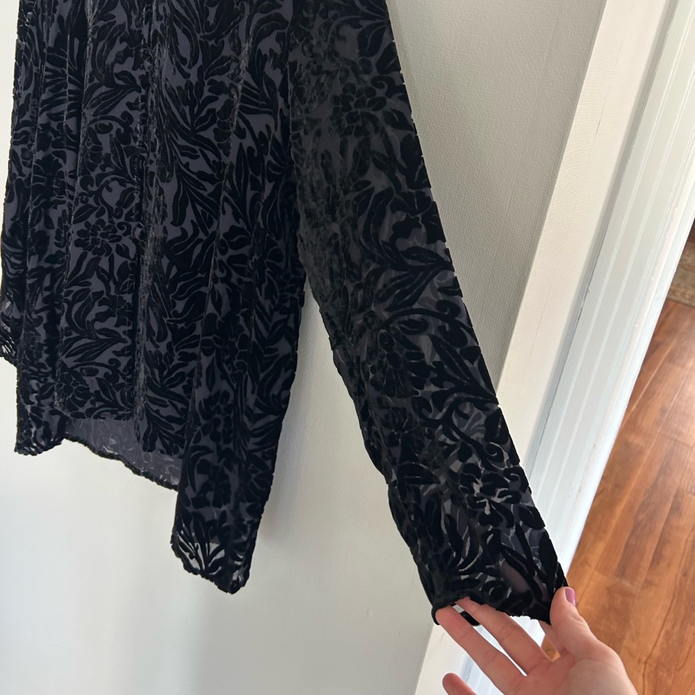 VINTAGE LAURA ASHLEY 90s Burnout Velvet Sheer Button Top Whimsigoth Witchy Sz XL - Picture 8 of 11